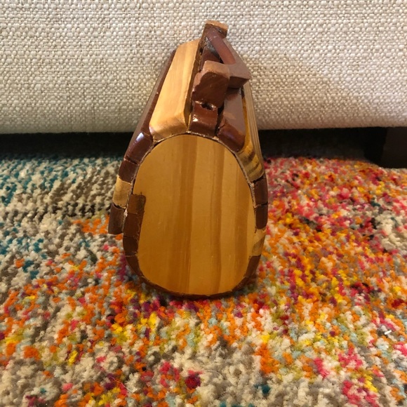 VTG 70s Boho wooden box mini bag handle crossbody - Picture 3 of 7